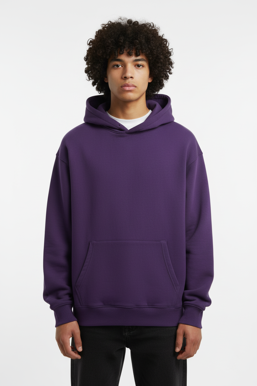 Overtees 450 GSM Hoodie | Premium Heavyweight Solid Cotton Hoodie | PURPLE