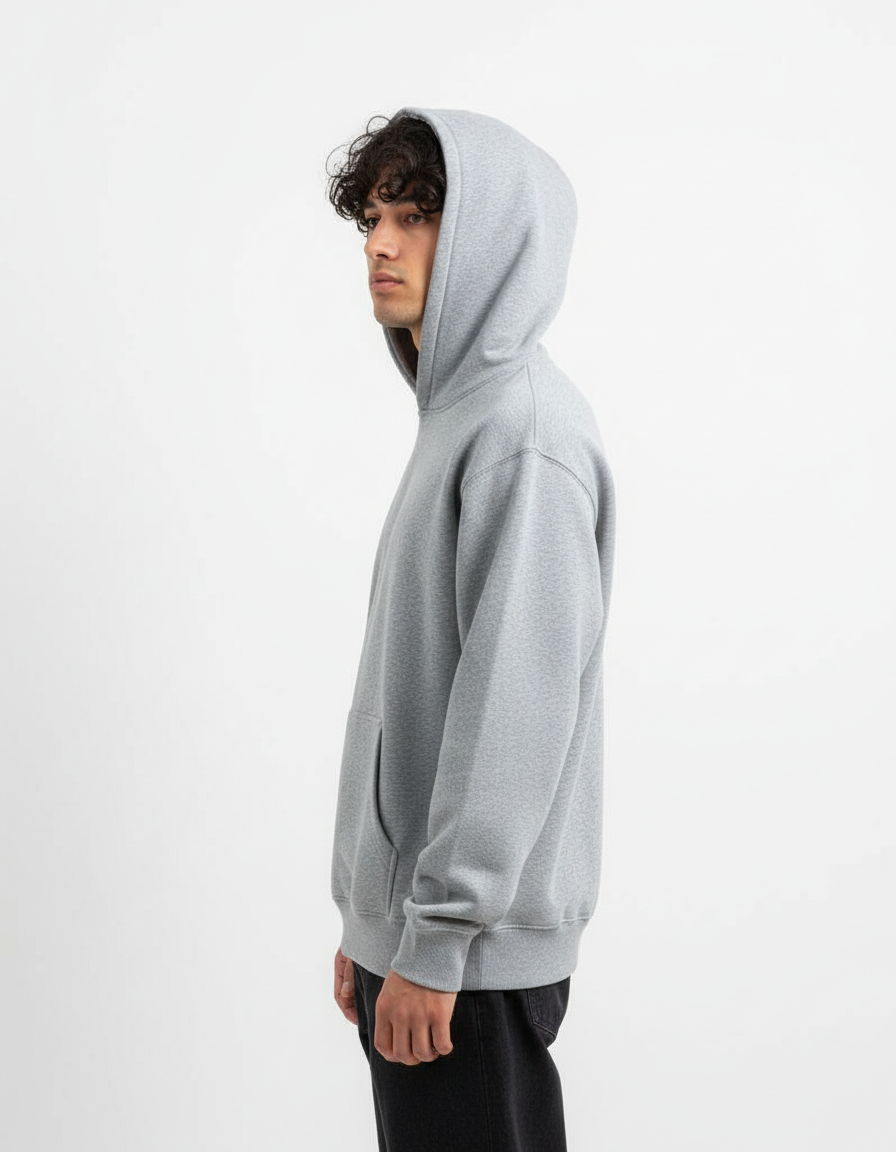 Overtees 450 GSM Hoodie | Premium Heavyweight Solid Cotton Hoodie | Melange Grey