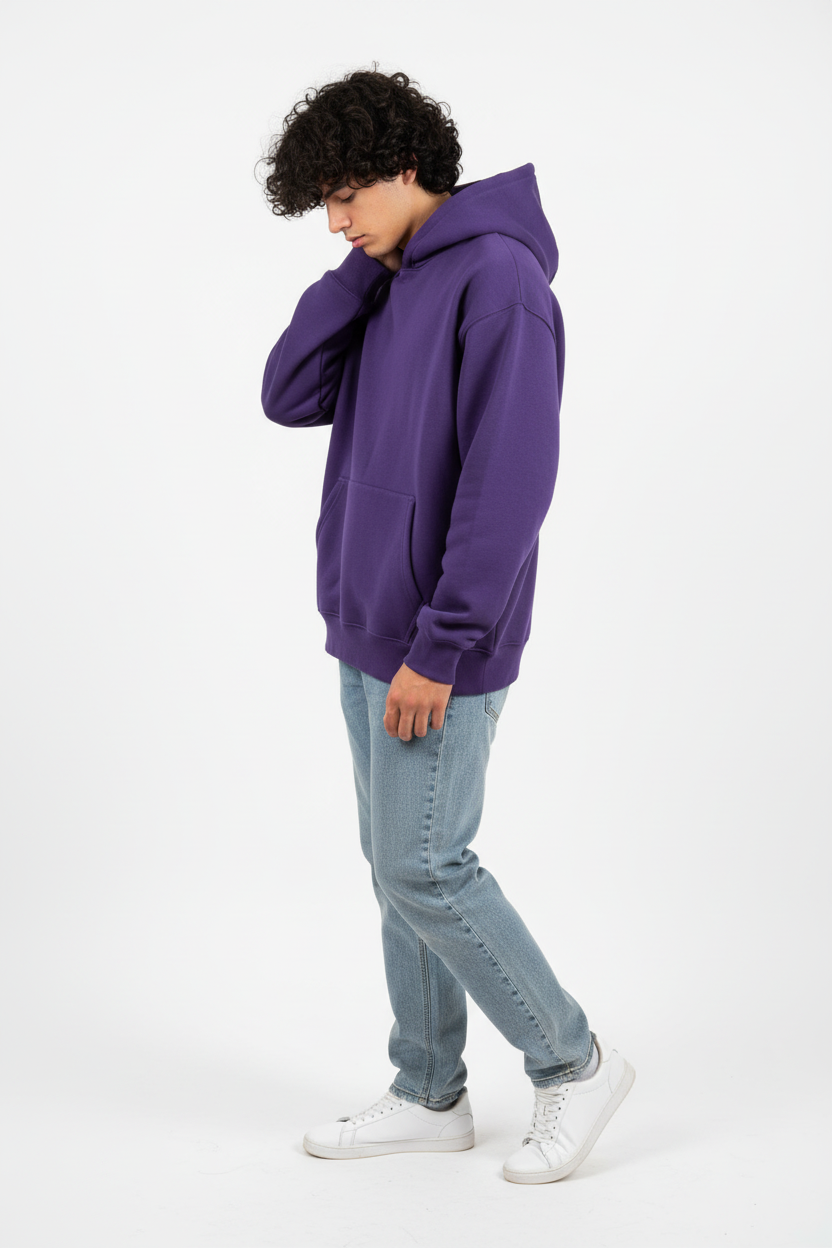 Overtees 450 GSM Hoodie | Premium Heavyweight Solid Cotton Hoodie | PURPLE
