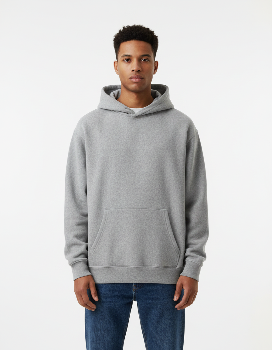 Overtees 450 GSM Hoodie | Premium Heavyweight Solid Cotton Hoodie | Melange Grey