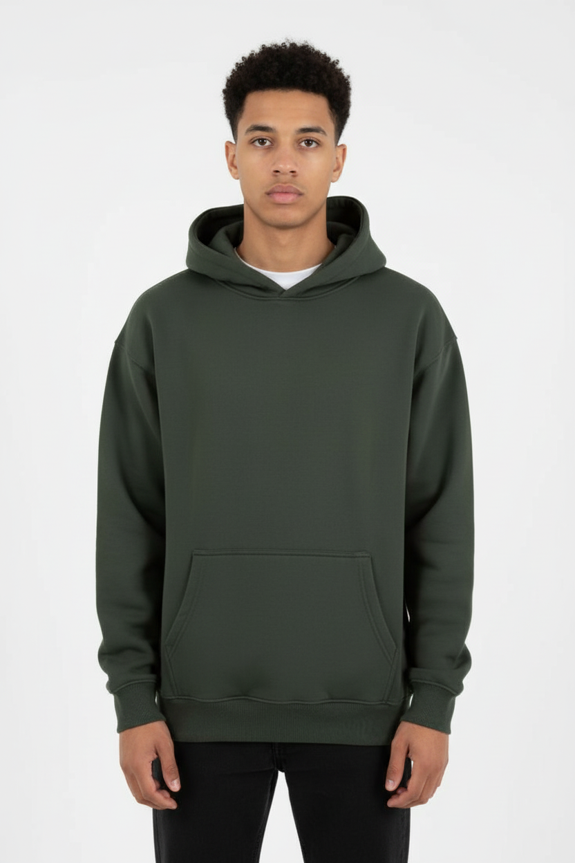 Overtees 450 GSM Hoodie | Premium Heavyweight Solid Cotton Hoodie | Olive Green
