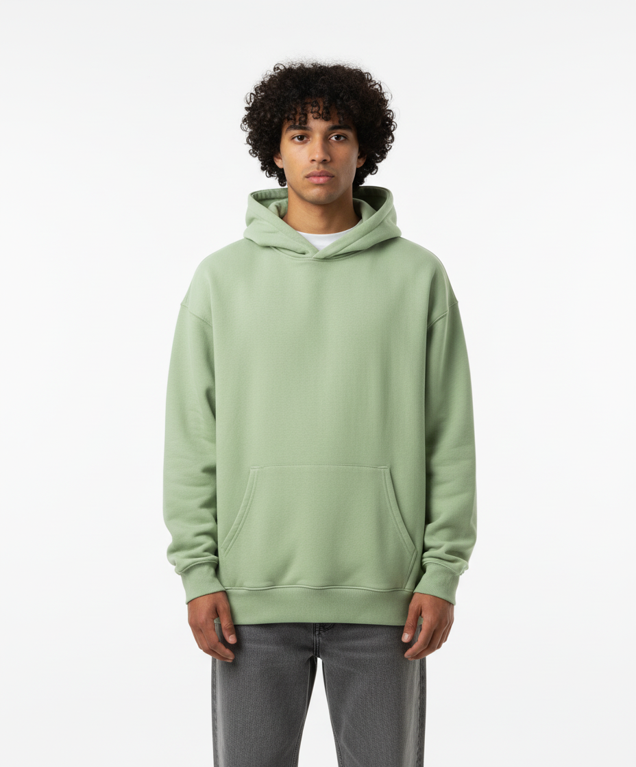 Overtees 450 GSM Hoodie | Premium Heavyweight Solid Cotton Hoodie | Pista Green