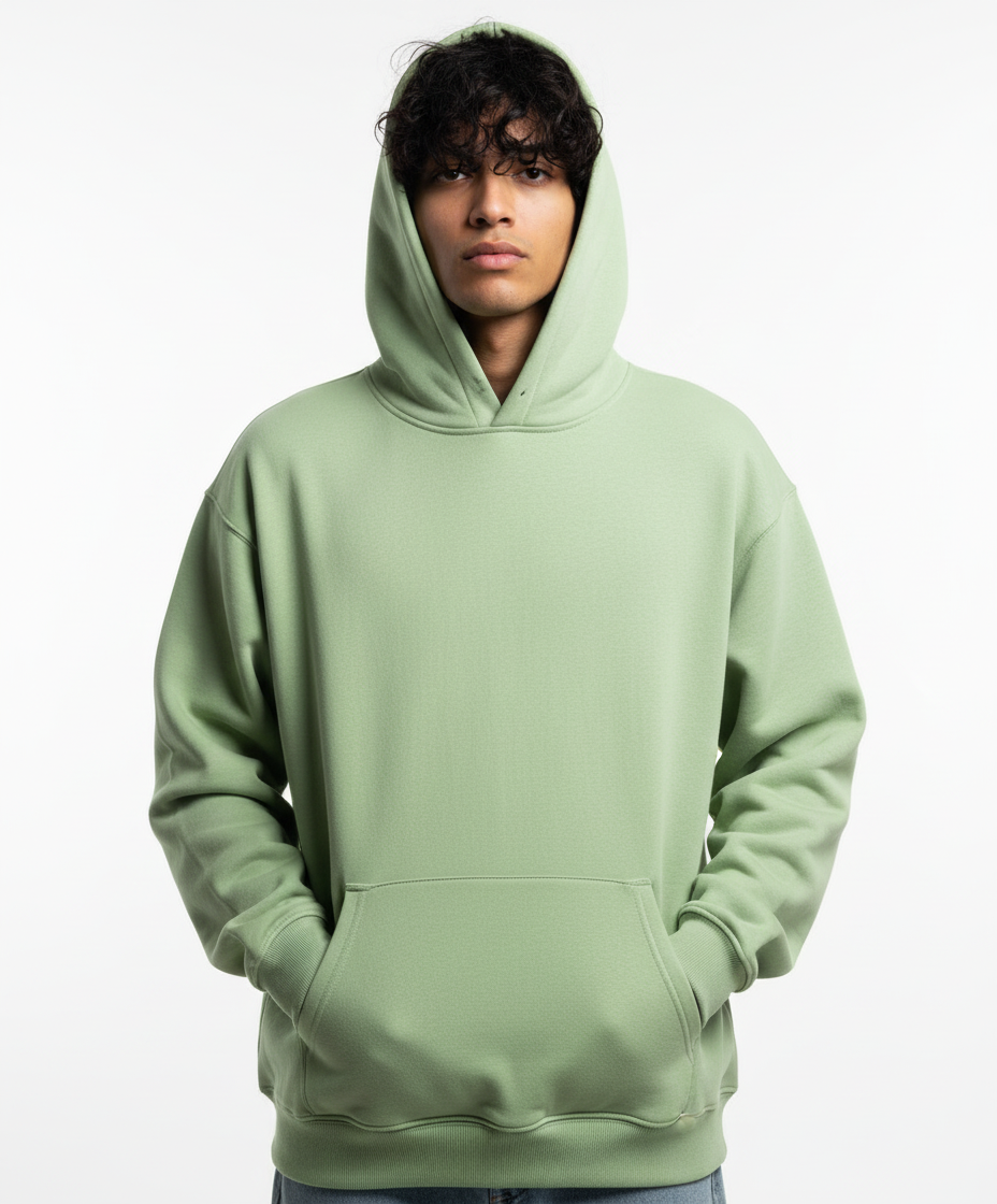 Overtees 450 GSM Hoodie | Premium Heavyweight Solid Cotton Hoodie | Pista Green