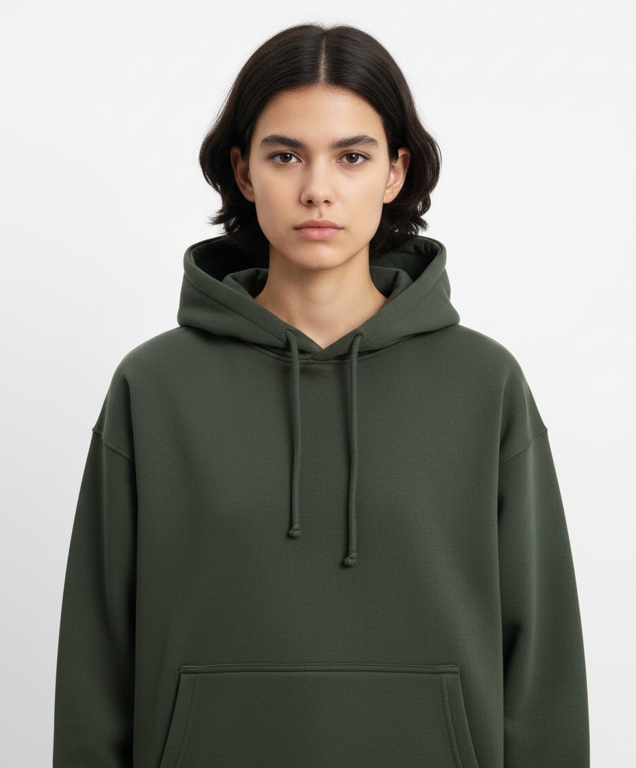 Overtees 450 GSM Hoodie | Premium Heavyweight Solid Cotton Hoodie | Olive Green