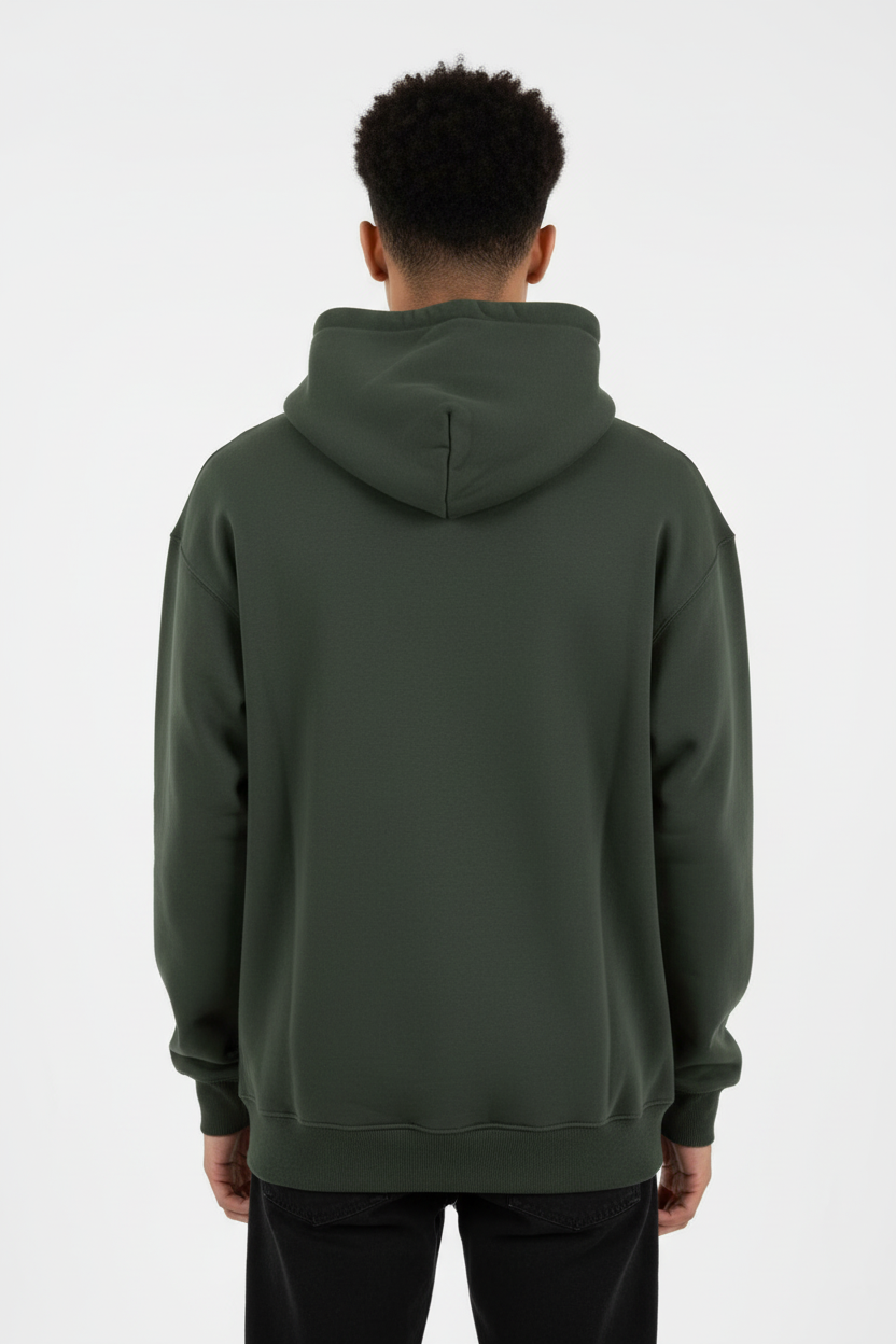 Overtees 450 GSM Hoodie | Premium Heavyweight Solid Cotton Hoodie | Olive Green
