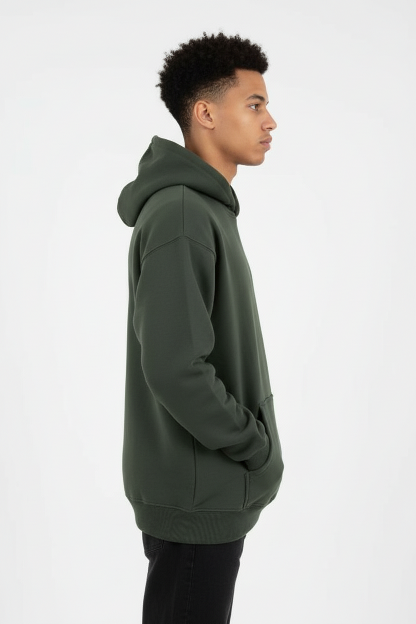 Overtees 450 GSM Hoodie | Premium Heavyweight Solid Cotton Hoodie | Olive Green