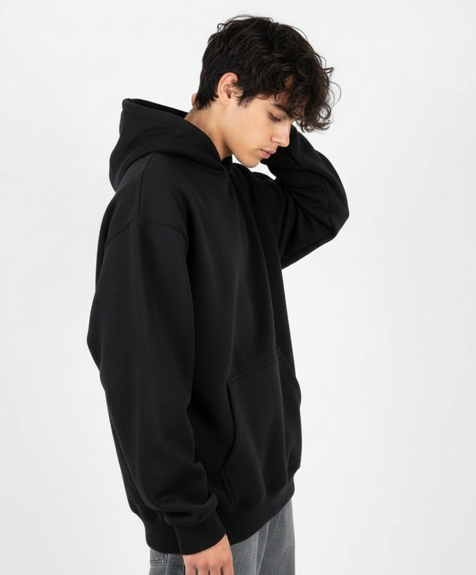Overtees 450 GSM Hoodie | Premium Heavyweight Solid Cotton Hoodie | Black