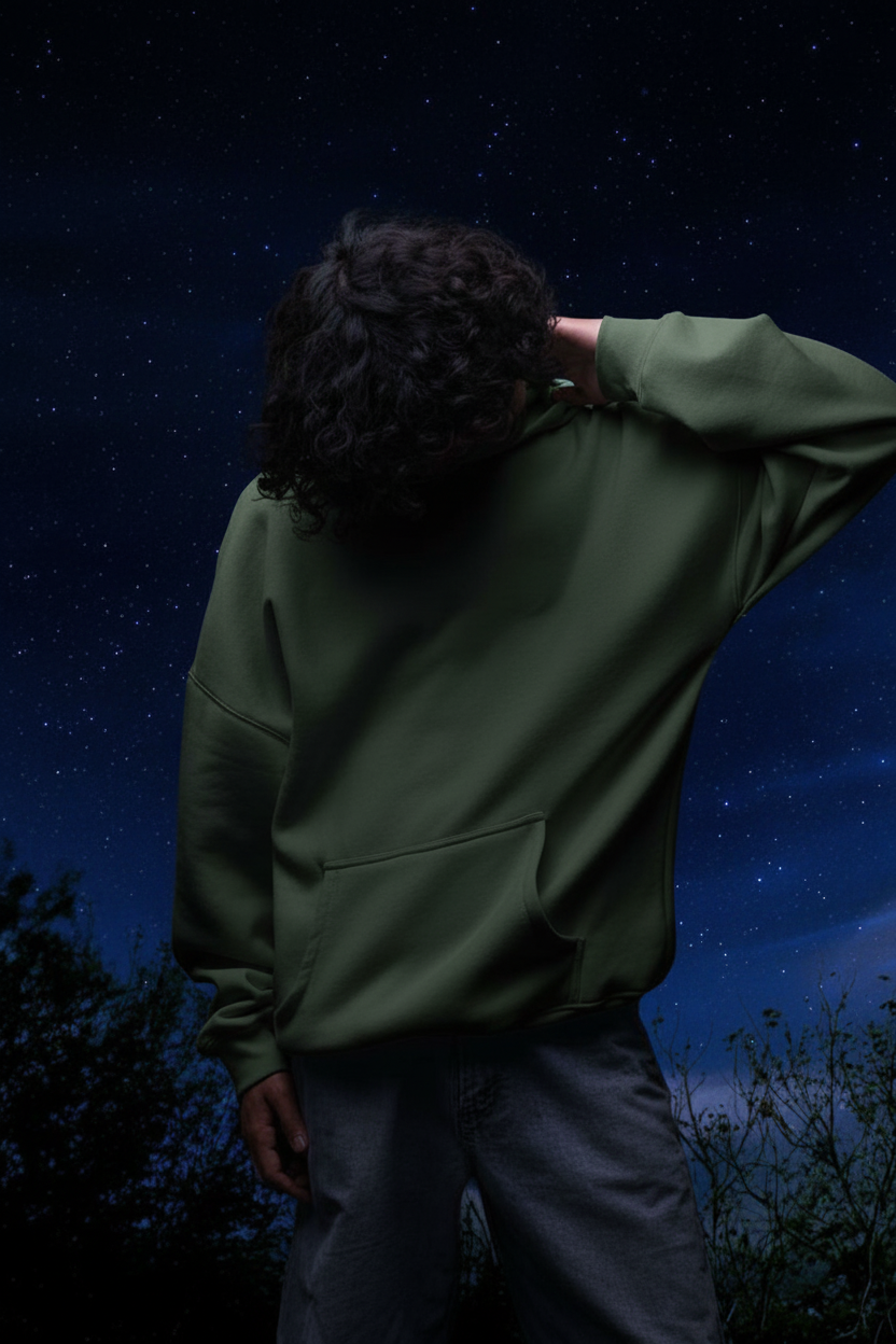 Overtees 450 GSM Hoodie | Premium Heavyweight Solid Cotton Hoodie | Olive Green